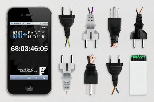 WWF earth hour campaign banner with plug strips