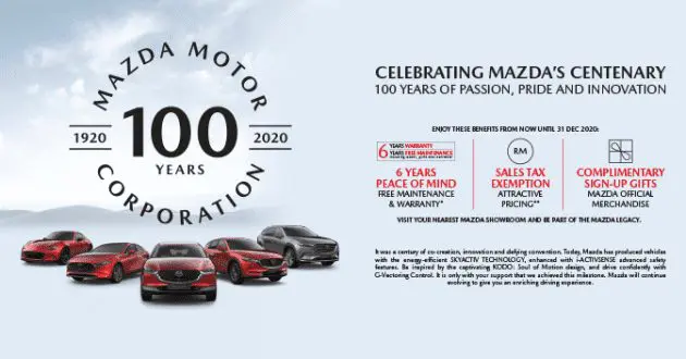Bermaz offering six years warranty, free maintenance until Dec 31 to celebrate Mazda's 100th anniversary