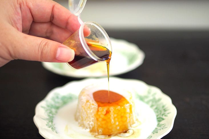 Pour as much 'gula Melaka' syrup as you like on the sago pudding