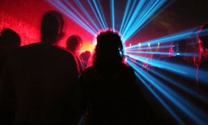 An illegal rave in London, England.