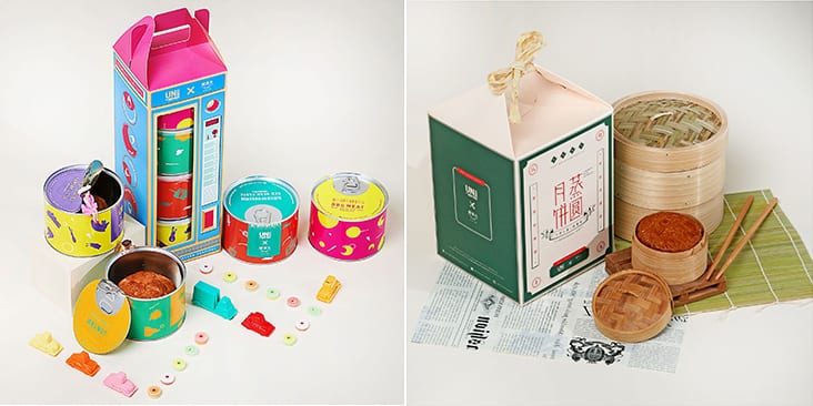 For a fun vibe, choose the Can-Teen set which was influenced by memories from the school canteen days (left). The Steaming with Happiness set features dim sum steamers to remember those happy family gatherings for 'yum cha' (right).