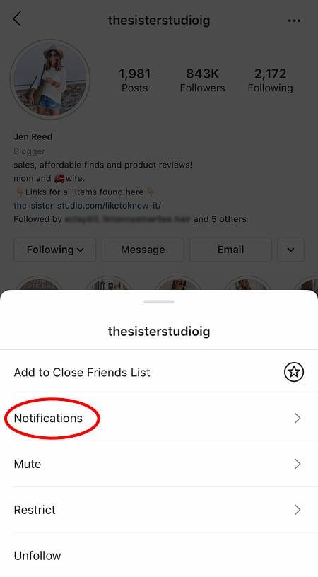 someone's instagram account to get notifications when influencers post