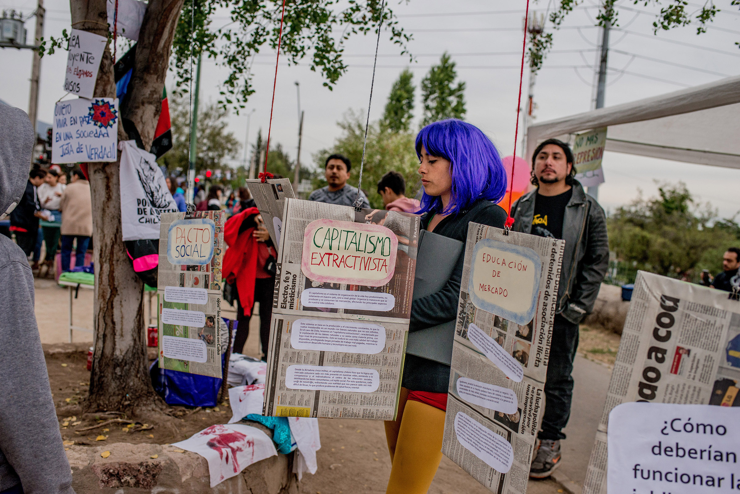 A gathering in Peñalolén, a neighborhood of Santiago, focuses on issues like education, economy and the Constitution, in Chile, on Oct. 27, 2019.