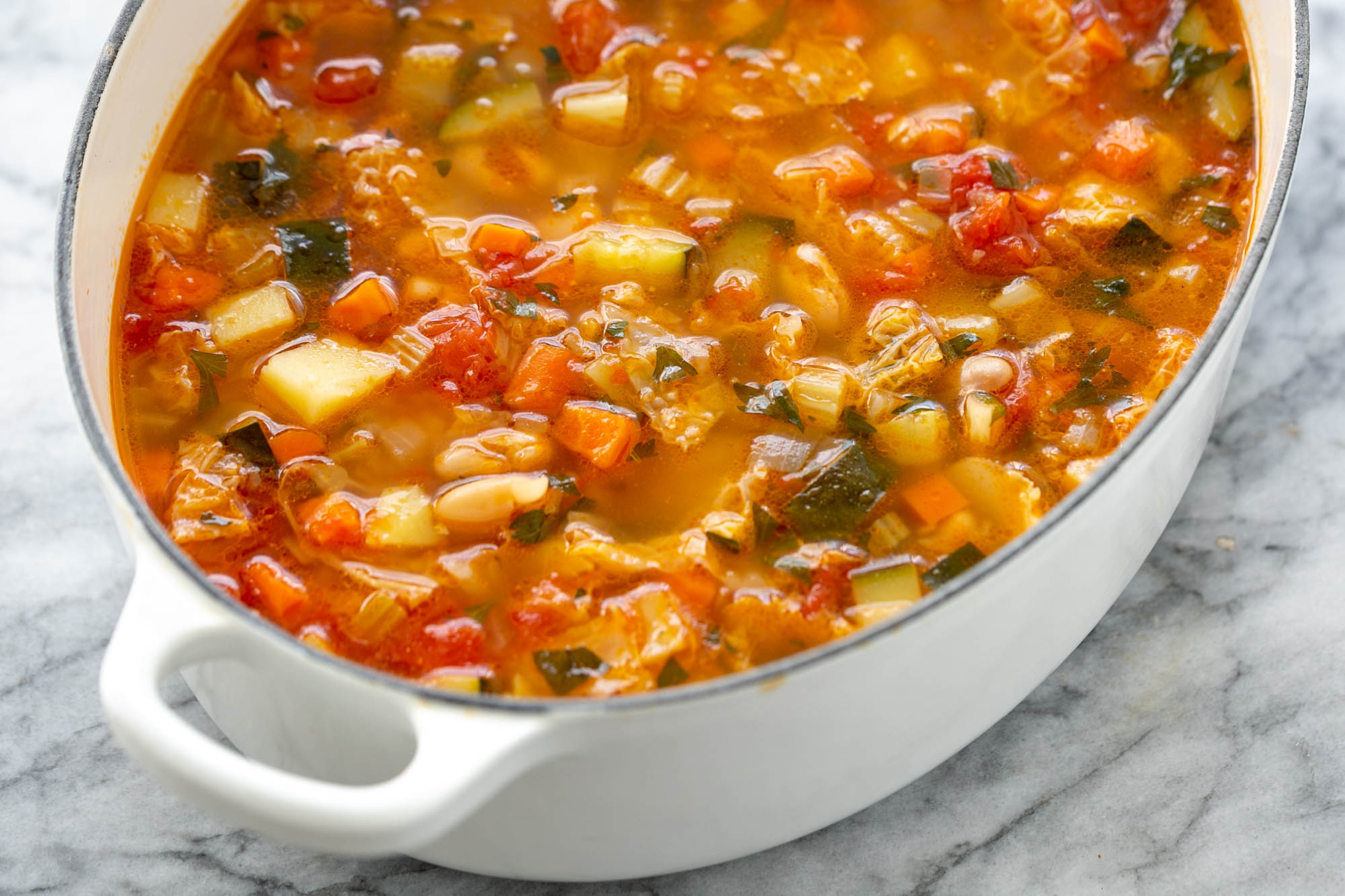 Best minestrone soup recipe served in a dutch oven