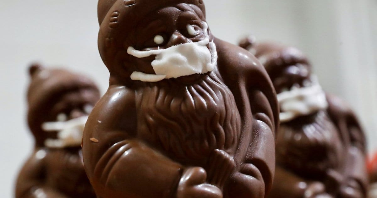 Chocolate Santas in marzipan masks to mark a Covid-19 Christmas in Hungary