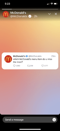 McDonalds shares a Tweet in a Fleet