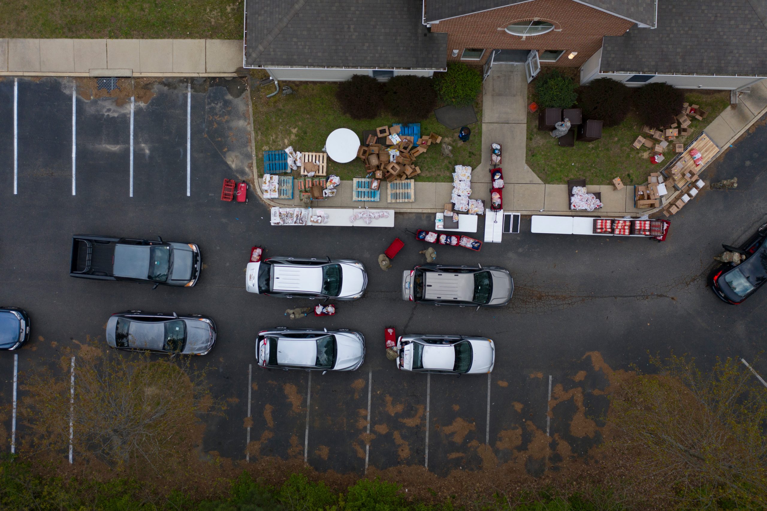 An aerial view of a food distribution site during the stay-at-home order in Centreville, Md., on April 17.