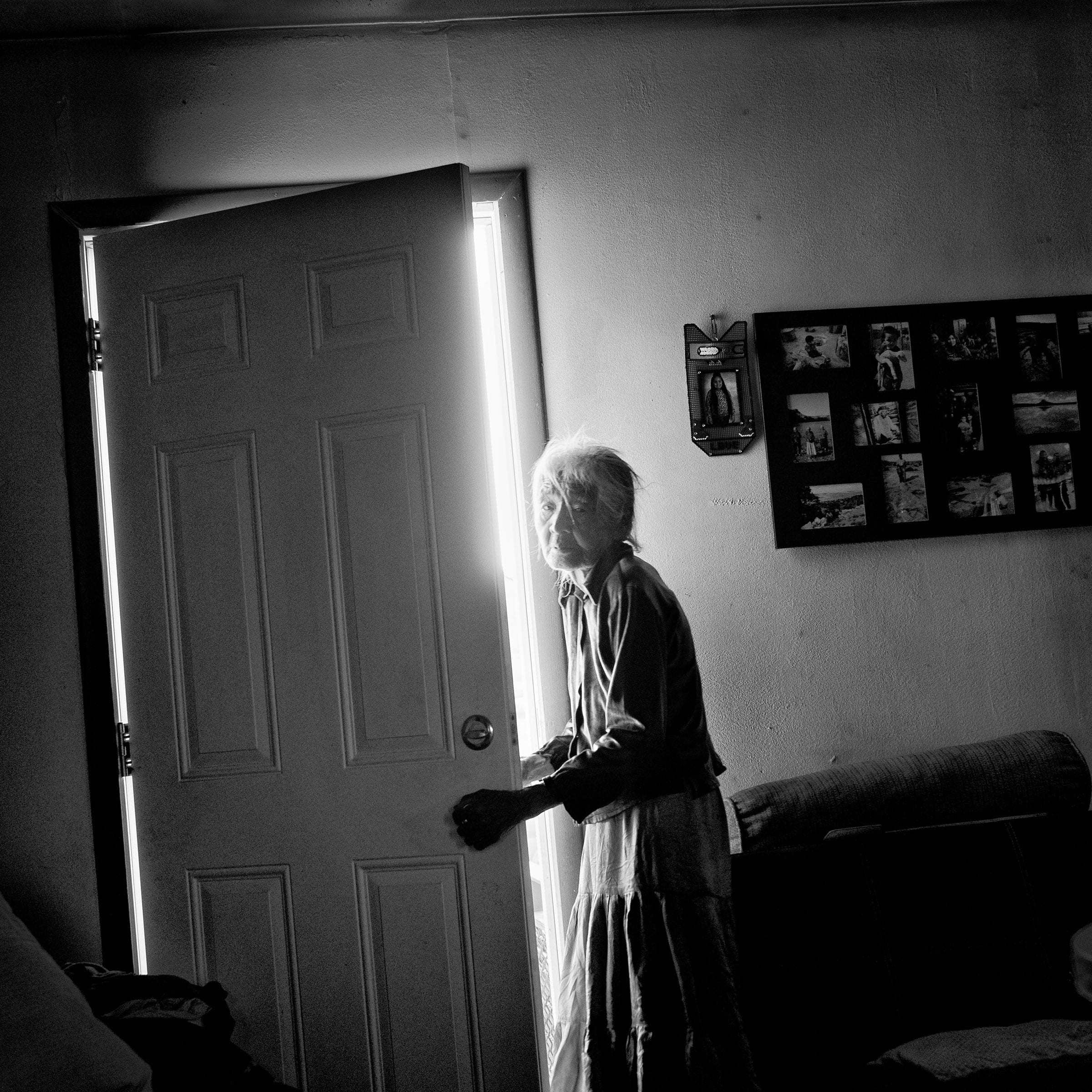 Nellie Yellowhorse, 90, at her family’s ranch home in the Navajo Nation; she lives with her two elderly sisters in the house, which has no running water.  Tapped Out,  March 2 issue.