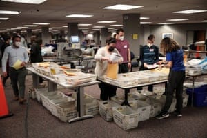 Election officials count absentee ballots in Milwaukee, Wisconsin.