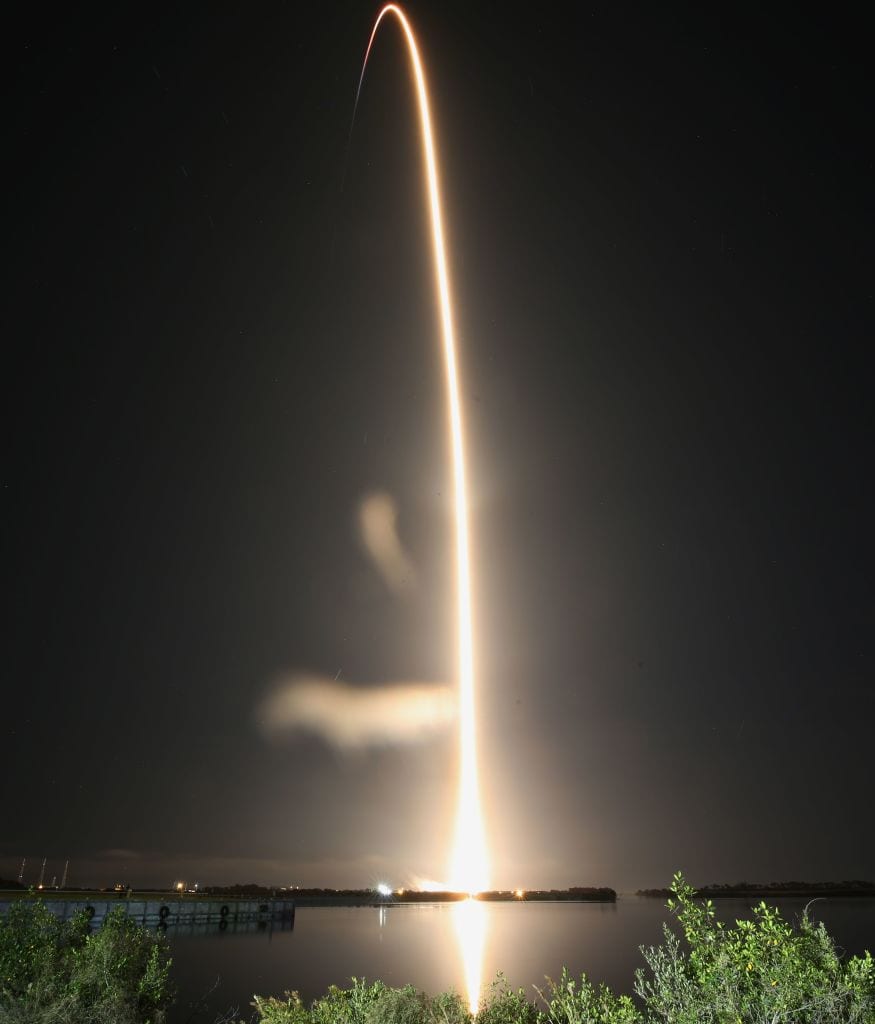 A SpaceX Falcon 9 rocket streaks toward space in this time exposure at liftoff from launch complex 39A at the Kennedy Space Center in Florida on Nov. 15, 2020. NASA's SpaceX Crew-1 mission is the first crew rotation mission of the SpaceX Crew Dragon spacecraft and Falcon 9 rocket to the International Space Station as part of the agency's Commercial Crew Program.