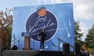 Presidential Nominee Senator Kamala Harris speaks during a drive-in campaign event at the Infinite Energy Center on November 01, 2020 in Duluth, Georgia.