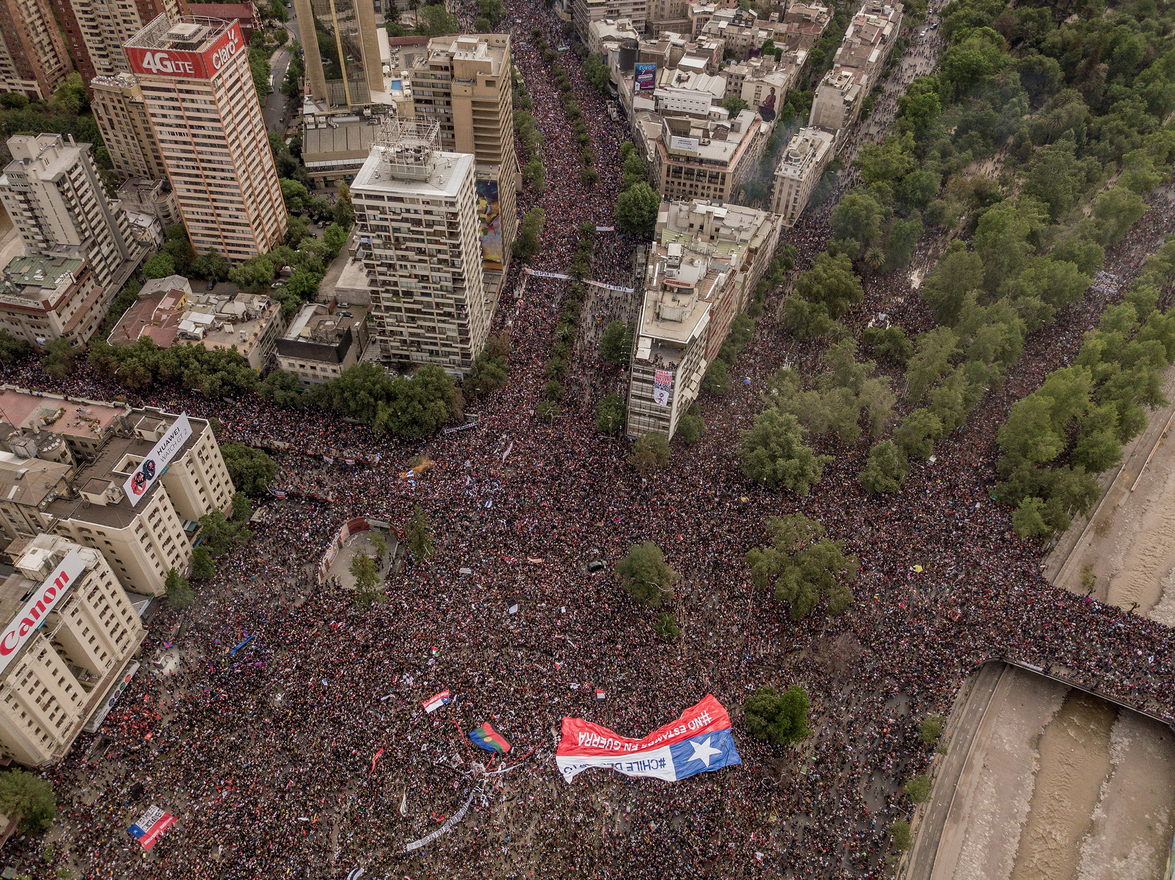 Protesters take to the streets in Santiago, Chile, on Oct. 25, 2019.