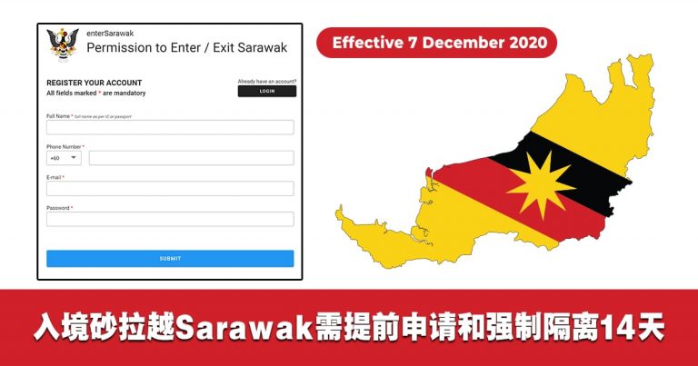 入境砂拉越Sarawak需提前申请和强制隔离14天！